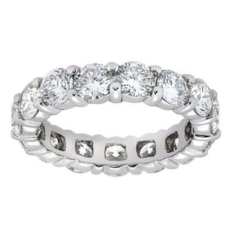 Large 4mm each round laboratory grown diamond alternative cubic zirconia shared prong set eternity band.