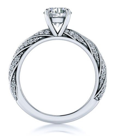 Twisted Pave 1.5 Carat Round Engagement Ring with lab grown diamond alternative cubic zirconia in platinum.
