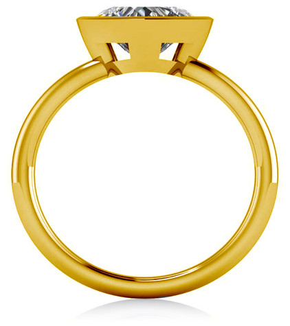 Bezellia 2 carat heart laboratory grown diamond look cubic zirconia bezel set solitaire engagement ring in 14k yellow gold.
