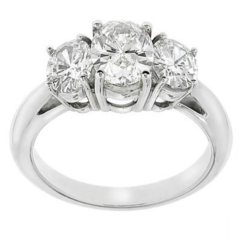 Three Stone Oval 3.5 Carat Center Laboratory Grown Diamond Alternative Cubic Zirconia Anniversary Engagement Ring