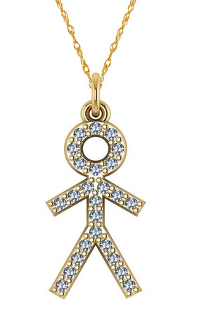 Little Boy Stick Figure Charm Pendant with pave set round lab grown diamond alternative cubic zirconia in 14k yellow gold.