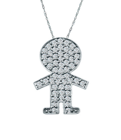 Little Boy Pendant with pave set round laboratory grown diamond simulant cubic zirconia in 14k white gold.