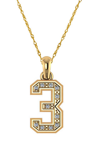 Sport jersey number pave lab grown diamond quality cubic zirconia pendant in 14k yellow gold.