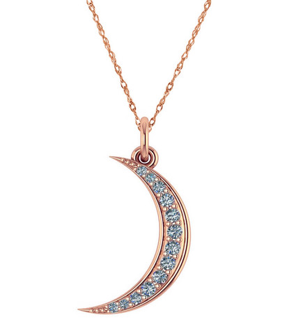 Crescent Moon Pendant with prong set round lab grown diamond quality cubic zirconia in 14k rose gold.