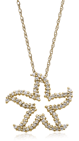 Tropica Starfish Pendant with pave set round lab grown diamond simulant cubic zirconia in 14k yellow gold.
