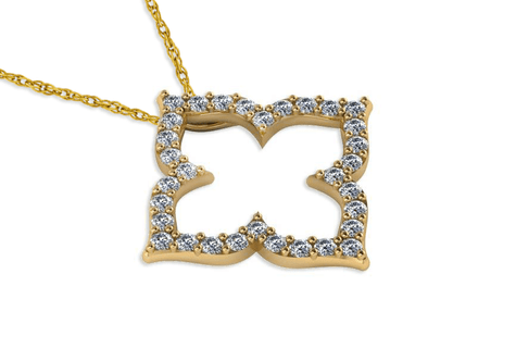 Leaf Pendant with pave set round lab grown diamond alternative cubic zirconia in 14k yellow gold.