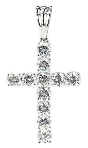 Noble Cross Pendant with simulated laboratory created diamond alternative cubic zirconia in 14k white gold.