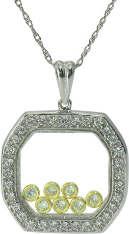 Isis Floating Bezel Set Framed Pendant with round lab grown diamond quality cubic zirconia in 14k white gold.