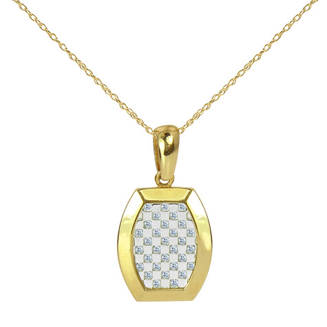 Cosmo Dog Tag Checkerboard Pendant with pave set round lab grown diamond look cubic zirconia in 14k yellow gold.