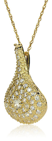 Perfume Bottle Shape Pave Charm Pendant with lab grown diamond simulant cubic zirconia in 14k yellow gold.