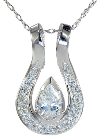 Casabella Semi Bezel Set Pear Pave Pendant with lab grown diamond look cubic zirconia in 14k white gold.