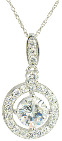 Hampton Halo 2 Carat Pave Set Round Pendant with laboratory grown diamond look cubic zirconia in 14k white gold.