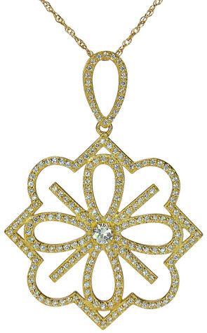 Rosalinda Pave Set Round Abstract Pendant with lab grown diamond look cubic zirconia in 14k yellow gold.