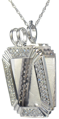 Picture Frame Pave Set Round Pendant with lab grown diamond look cubic zirconia in 14k white gold.