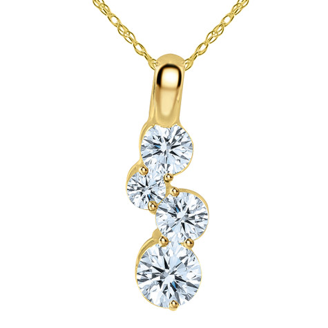 Tiny Bubbles Floating Drop Pendant with round lab grown diamond simulant cubic zirconia in 14k yellow gold.