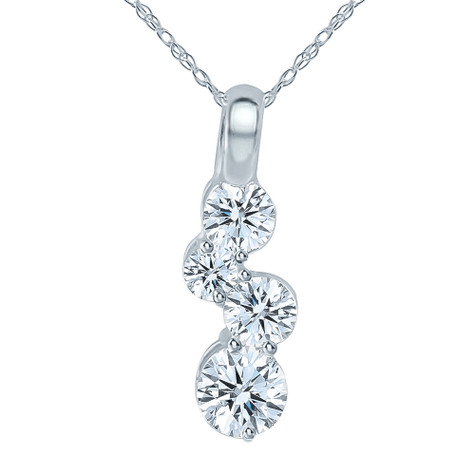 Tiny Bubbles Floating Drop Pendant with round lab grown diamond look cubic zirconia in 14k white gold.