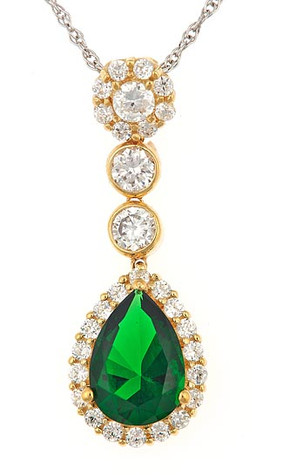 Lana Halo Pear Bezel Round Drop Pendant with lab grown diamond look cubic zirconia in 14k yellow gold.