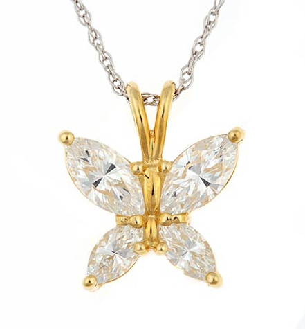 Flutter Butterfly Marquise Pendant with lab grown diamond quality cubic zirconia in 14k yellow gold.