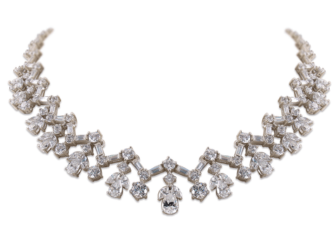 Abingdale Round Pear Marquise Emerald Cut Cluster Statement Necklace with simulated lab grown diamond quality cubic zirconia in 14k white gold.