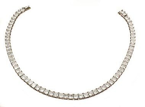 Parisian 1 Carat Each Princess Cut Tennis Necklace with simulated lab grown diamond simulant cubic zirconia in 14k white gold.