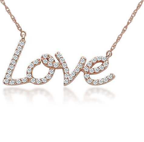 Love Pave Set Pendant Necklace with simulated lab grown diamond alternative cubic zirconia in 14k yellow gold.