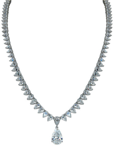 Patisse 5 Carat Pear Drop Statement Necklace with lab grown diamond simulant cubic zirconia in 14k white gold.