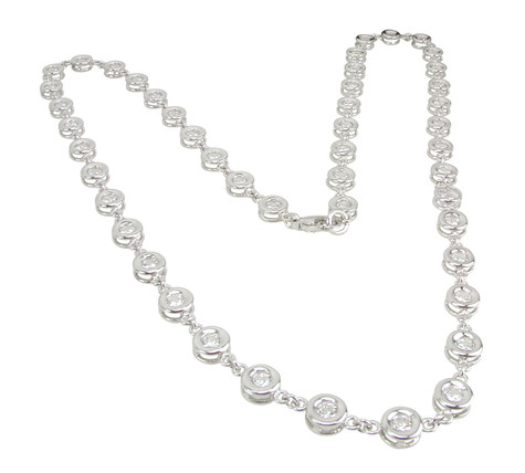 Rialto .25 Carat Each Round Bezel Set Necklace with simulated lab grown diamond quality cubic zirconia in 14k white gold.