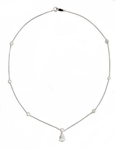 Pillar 2 Carat Basket Set Pear Station Necklace with lab grown diamond simulant cubic zirconia in 14k white gold.