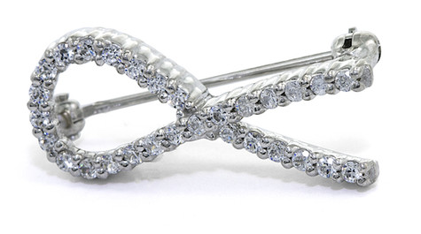 Ribbon Awareness Pave Lapel Pin with lab grown diamond alternative cubic zirconia in 14k white gold.