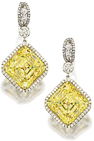 Asscher cut 8.5 carat lab grown diamond alternative cubic zirconia pave halo drop earrings in 14k white gold.
