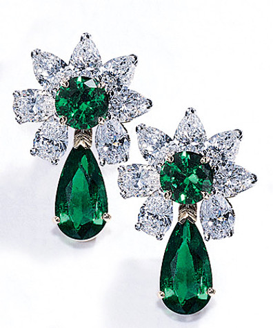 Pear 4 carat each laboratory grown diamond alternative cubic zirconia cluster drop earrings in platinum.
