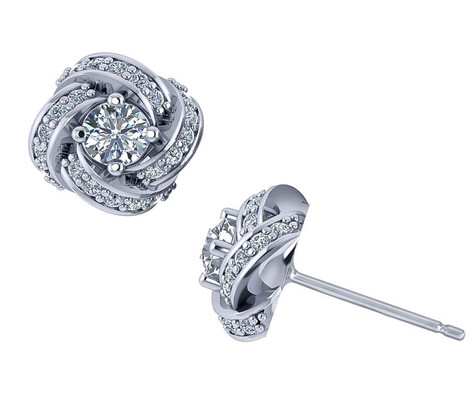 Love knot .25 carat each round lab grown cubic zirconia pave stud earrings in 14k white gold.