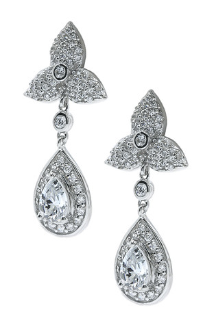 Pippa Middleton's inspired royal wedding drop earrings set with lab grown diamond alternative cubic zirconia in solid 18k white gold.