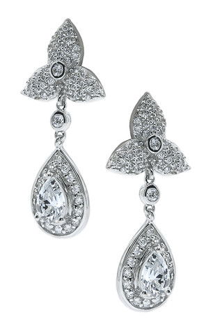 Pippa Middleton's inspired royal wedding drop earrings set with lab grown cubic zirconia in 14k white gold.