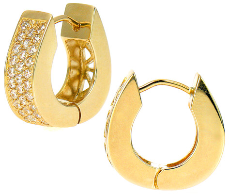 Emporia pave round laboratory grown diamond look cubic zirconia hoop earrings in 14k yellow gold.