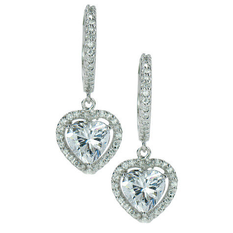 LaRue halo lab grown diamond look cubic zirconia micro pave 1.5 carat heart drop earrings in 14k white gold.