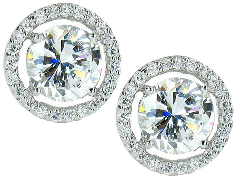 1.5 carat each LaRue round lab created cubic zirconia halo stud earrings in 14k white gold.