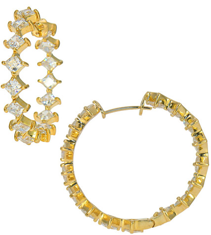Princessia lab grown diamond look cubic zirconia hoop earrings in 14k yellow gold.