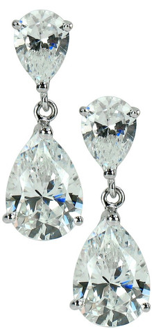 Pear de Pear 2 carat lab grown diamond simulant cubic zirconia pear Russian formula drop earrings in 14k white gold.