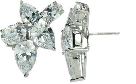 Del Ray lab grown diamond alternative cubic zirconia pear and oval estate styled cluster earrings in 14k white gold.