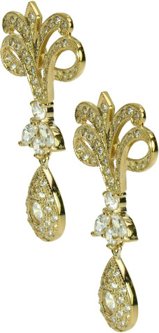 Karisma marquise and round lab grown diamond alternative cubic zirconia drop earrings in 14k yellow gold.