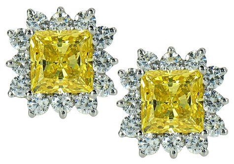 Luxora 1.5 carat princess cut square laboratory grown diamond look cubic zirconia cluster earrings in 14k white gold.