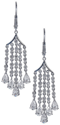 Saratoga lab grown diamond look cubic zirconia pear and round chandelier lever back style earrings in 14k white gold.