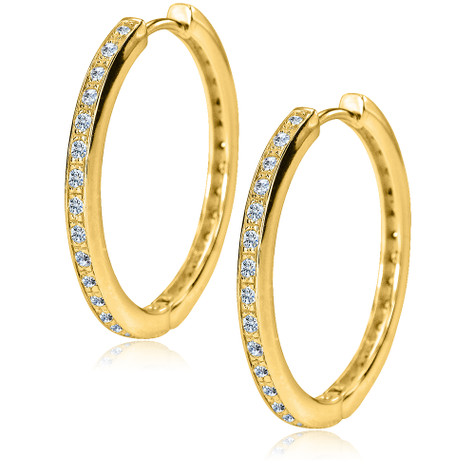 Simian lab grown diamond quality cubic zirconia hoop earrings in 14k yellow gold.