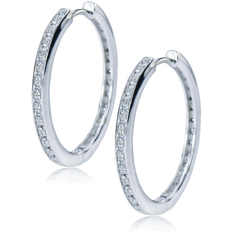 Simian lab grown diamond quality cubic zirconia hoop earrings in 14k white gold.