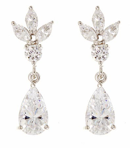 Anastasia pear, marquise and round lab created cubic zirconia drop earrings in 14k white gold.