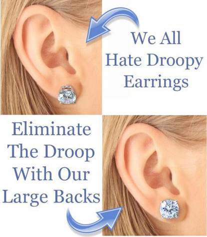 Large back push backs in 14k white gold, 14k yellow gold and platinum for added support against droopy earrings.