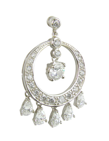 Chantilly chandelier pear and round lab grown cubic zirconia drop earrings in 14k white gold.