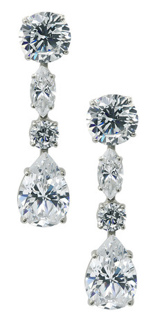 Pear, marquise and round drop earrings lab created cubic zirconia in 14k white gold.