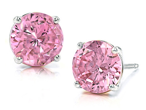 Round 1 carat each lab grown diamond alternative cubic zirconia pink stud earrings in 14k white gold.